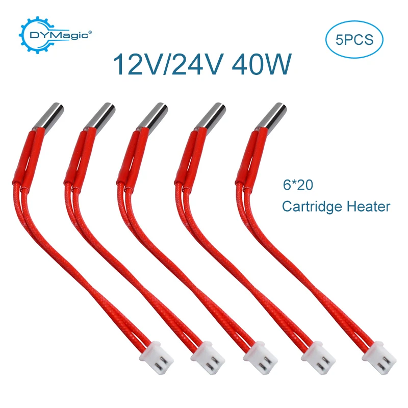 Calentador de cartucho de 12V, 40W, 6x20mm, con Terminal XH2.54 de 2 pines, 100K, 3950 NTC, termistor PH2.0, pieza de impresora 3D DIY, 5 Juegos