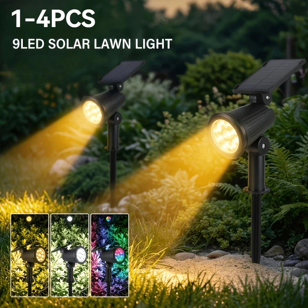 1/2/4Pcs Solar Powered 9LED Lamp Adjustable Solar Spotlight In-Ground IP65 Waterproof Landscape Wall Light Outdoor Lighting