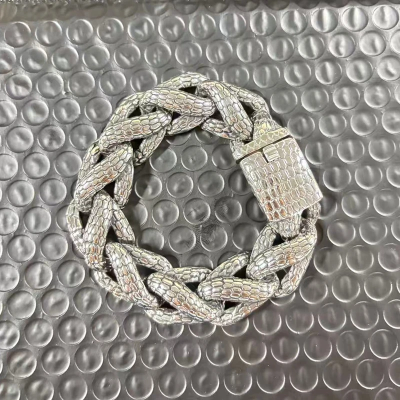 Kalen Schlangenhaut Cuban Link Herrenarmband Punk Schwerer Edelstahl Motorrad-Schmuck Vintage Metall-Accessoire Geschenk Wasserdicht – Detail 9