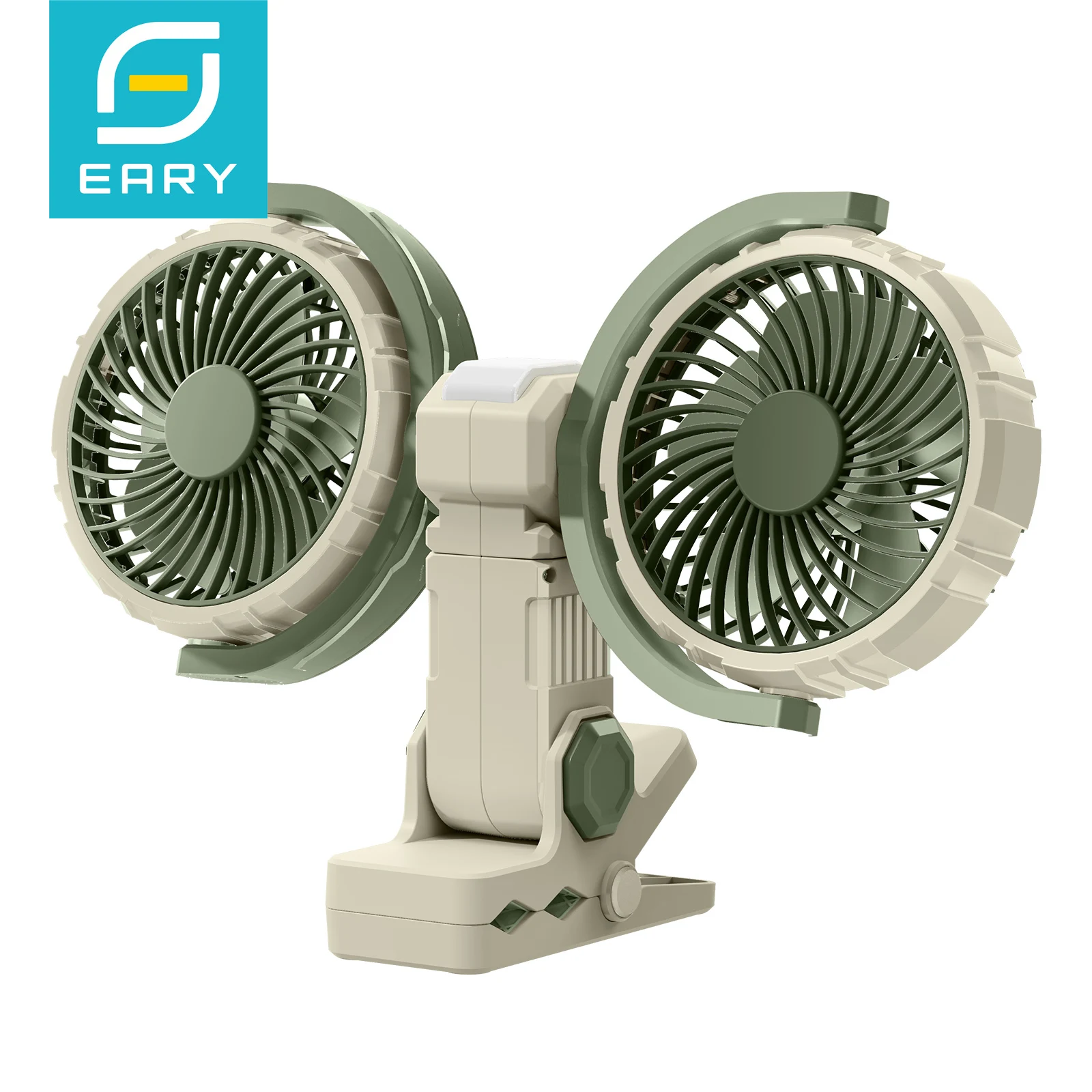 Eary Dual Head Clip On Fan Mount For Desktop With 4000mAh Battery Operated 3 Speed Adjustable 360 Rotatable Desk Air Cooling Fan