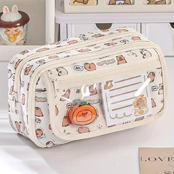 Cute Capybara Printed Pen Pencil Marker Case - Portable Washable Zippered Stationery Organizer with Multiple Compartments