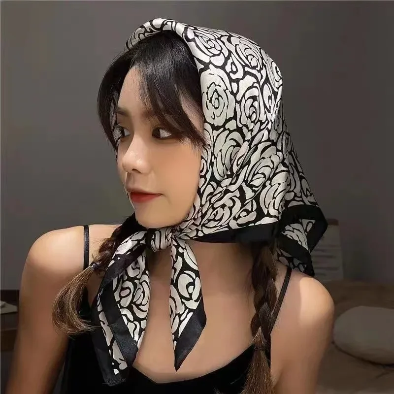 Luxury Floral Print Silk Square Scarf Women Luxury Soft Satin Hairband Lady Hijab Bag Ribbon Foulard Neckerchief Headbands Gift