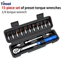 TINSOL-Juego de 15 Uds de llaves dinamométricas para bicicleta, 1/4 "", 2-24Nm, doble dirección, llave Allen, herramienta de enchufe, llave de tipo preestablecida, reparación profesional