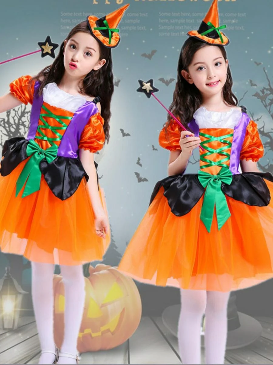 

Юбка принцессы, костюм ведьмы, детская одежда для выступлений на Хэллоуин, наряд маленькой ведьмы для девочек, тематическая одежда феи