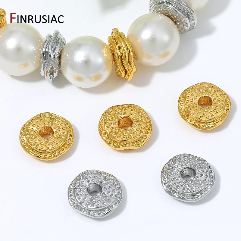 18K Gold Plated Brass Wavy Disc Spacer Beads Textured Flat Metal Loose Beads For DIY Bracelet Necklace Jewelry Making Supplies