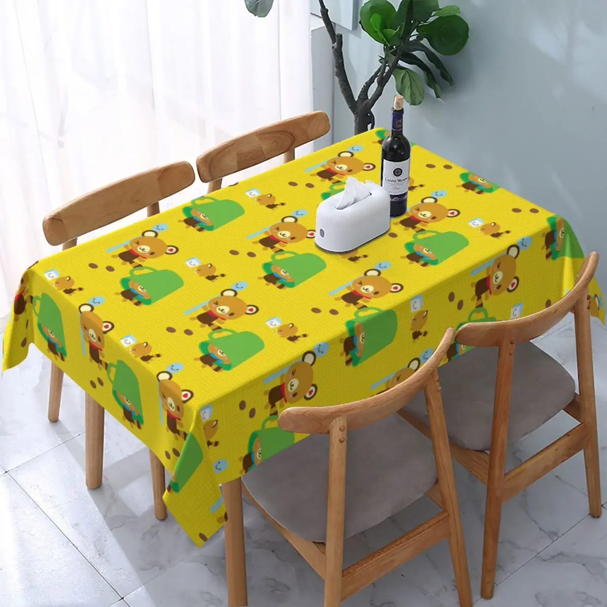 Custom Rectangular Waterproof Oil-Proof Cartoon Tenorikuma Sanrio Anime Bear Tablecloth Backing Table Cover Fit Table Cloth