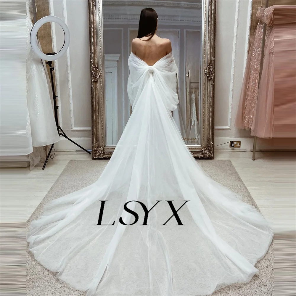 LSYX Sweetheart Off spalla Appilques Tulle sirena abito da sposa staccabile corte treno abito da sposa su misura