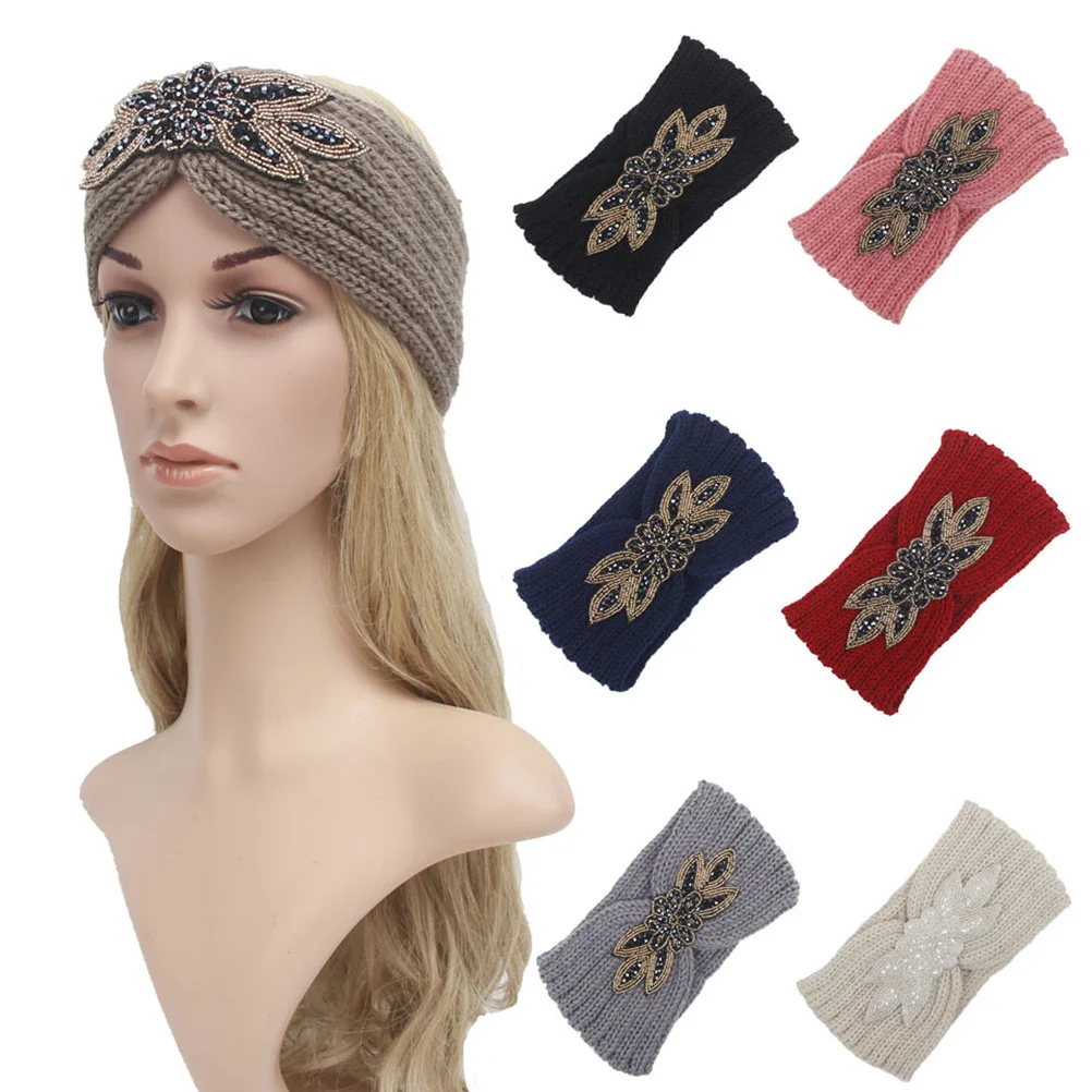 

Hairbands Knit Headbands for Women Winter Headgear Flower Cold Weather with Accessory Patterned Warmth