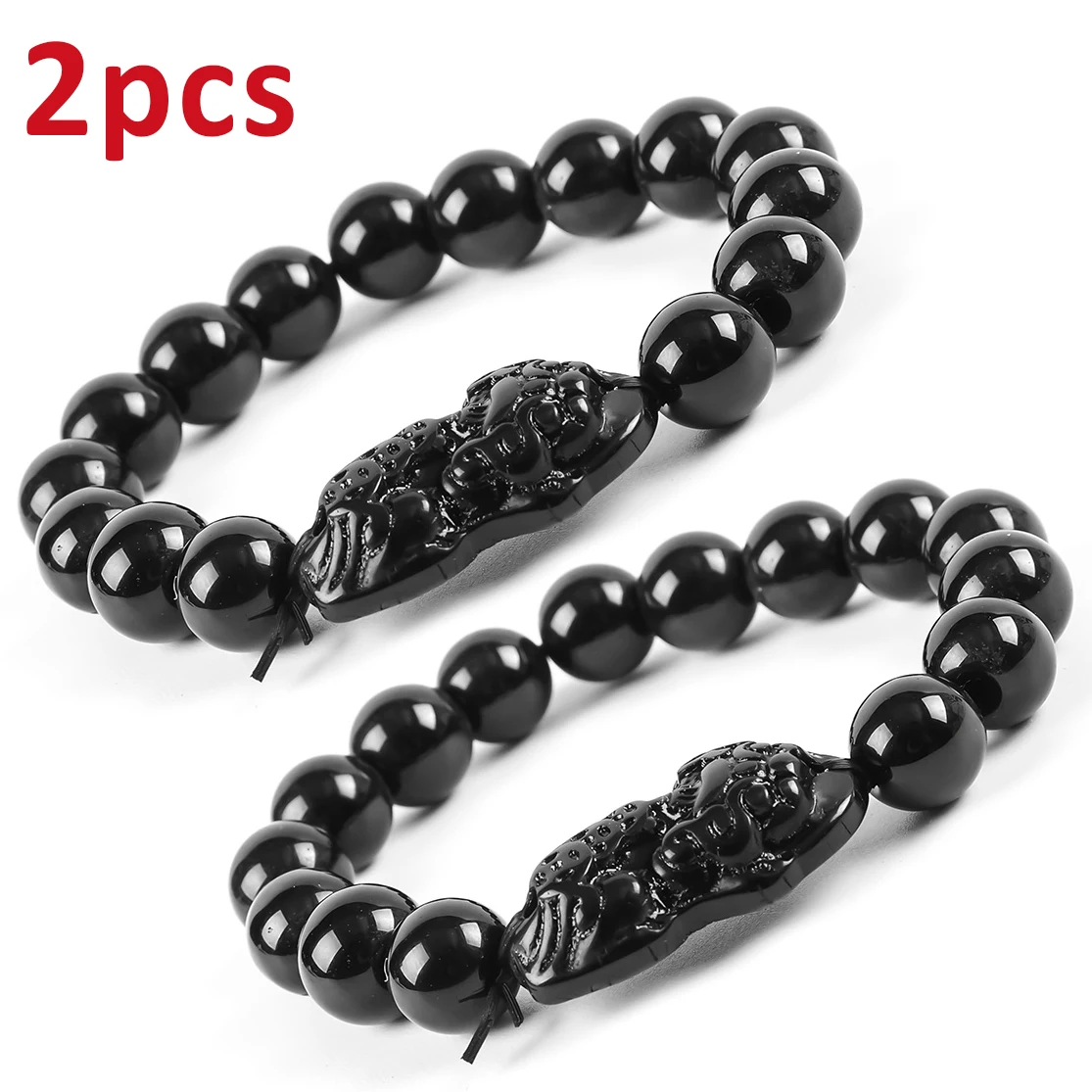 Pixiu Obsidian Black Obsidian Stone Beads Bracelet Good Luck and wealth Chinese Fengshui ancient beast Men Women Bracelets