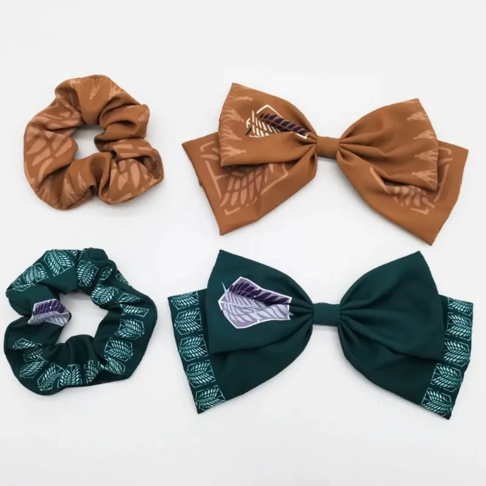 Attack on Titan Hair Accessory for Women Anime Bow Hair Clips Girls Elastic Hairnet Peripherals Hair Band String Tie Headdress