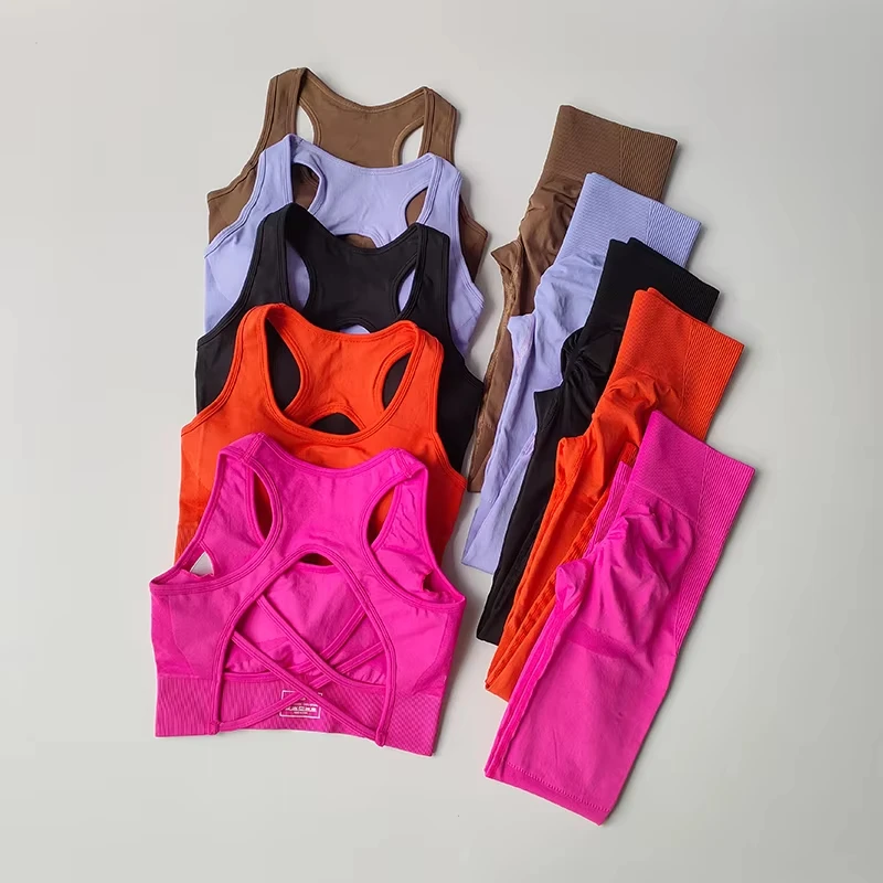 

2PCS Sports Bra Women's Set Professional Fitness Tank Top Bra Shockproof Running Leggings Yoga Suit Beautiful Back Bra Clothing