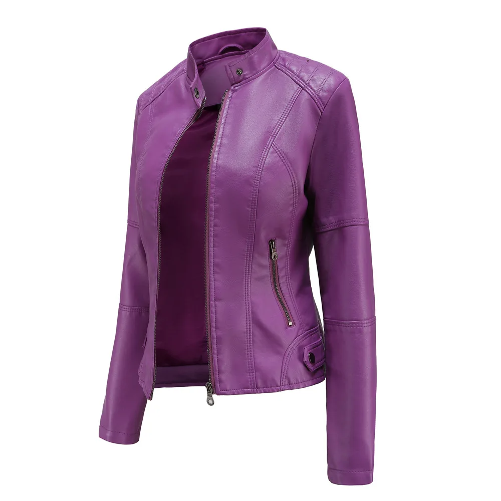 Leather Jacket Women  Autumn Spring Women's Moto Biker Zipper Jacket Red Black Apricot Coffee Coat Ladies Outerwear Brown