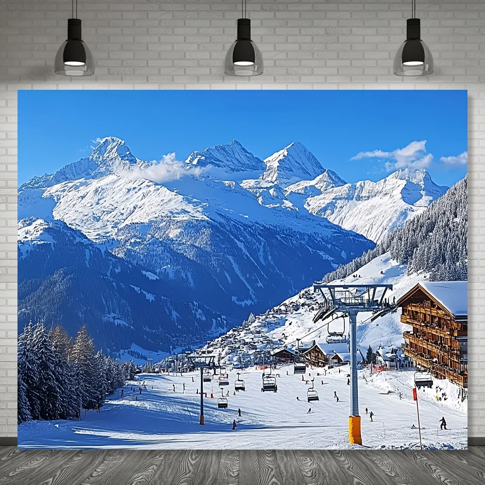 Aesthetic Alpine Winter Mountain Ski Resort Tapestry Wall Art Print Decor Poster for Snow Skiing Lover Home Decoration