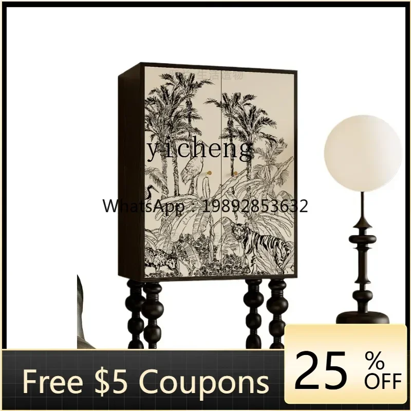 

ZZXL Home Tall Cabinet Bedroom Door Locker Solid Wood Retro Bucket Cabinet