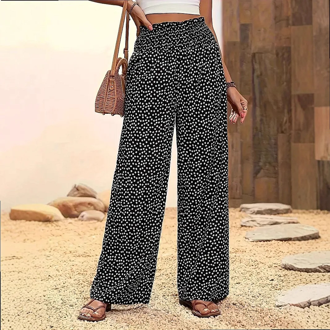 2026 Spring Summer Printed Loose Casual Elastic Waist Pants Trousers Matching Set Jumpsuit Playsuit