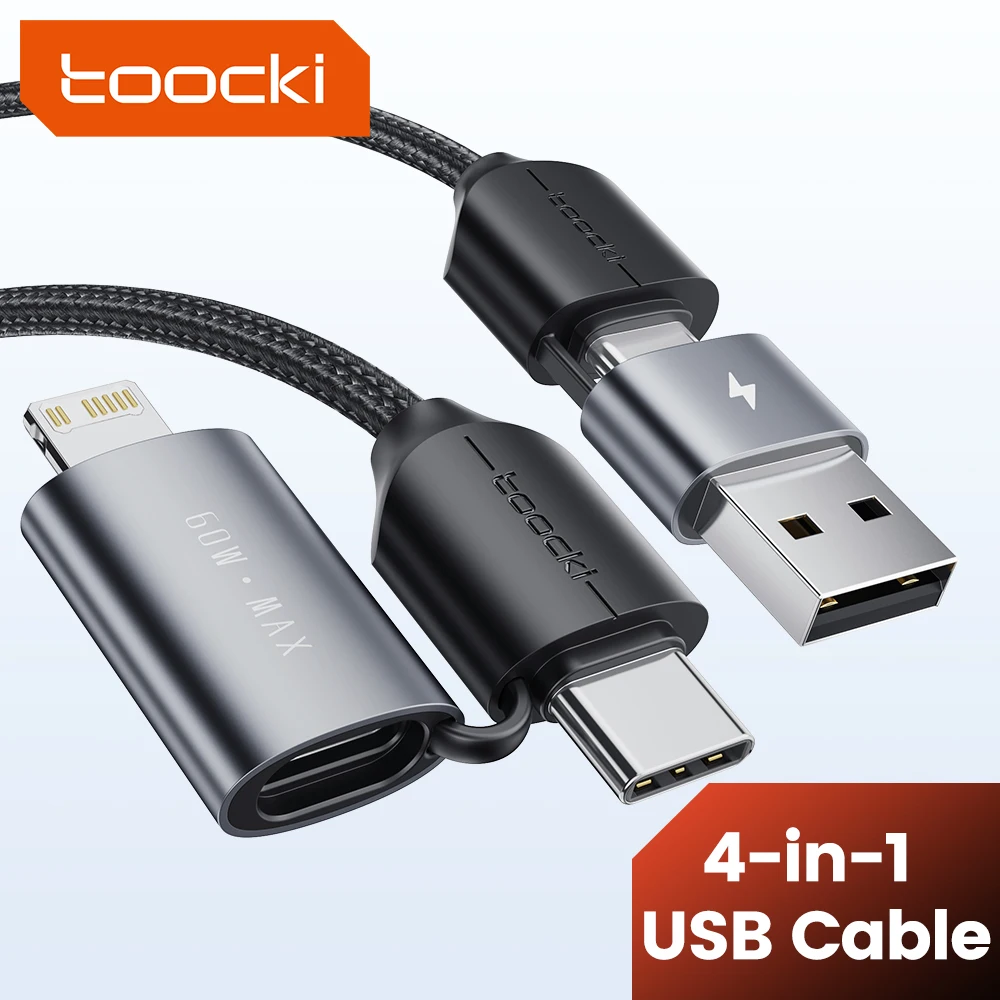 Toocki-USB Tipo C para USB C Cabo, Carregador Rápido, Fio de Dados, Iluminação, Macbook Laptop, iPhone 15, 14, Samsung, Xiaomi, 4 em 1, 100W