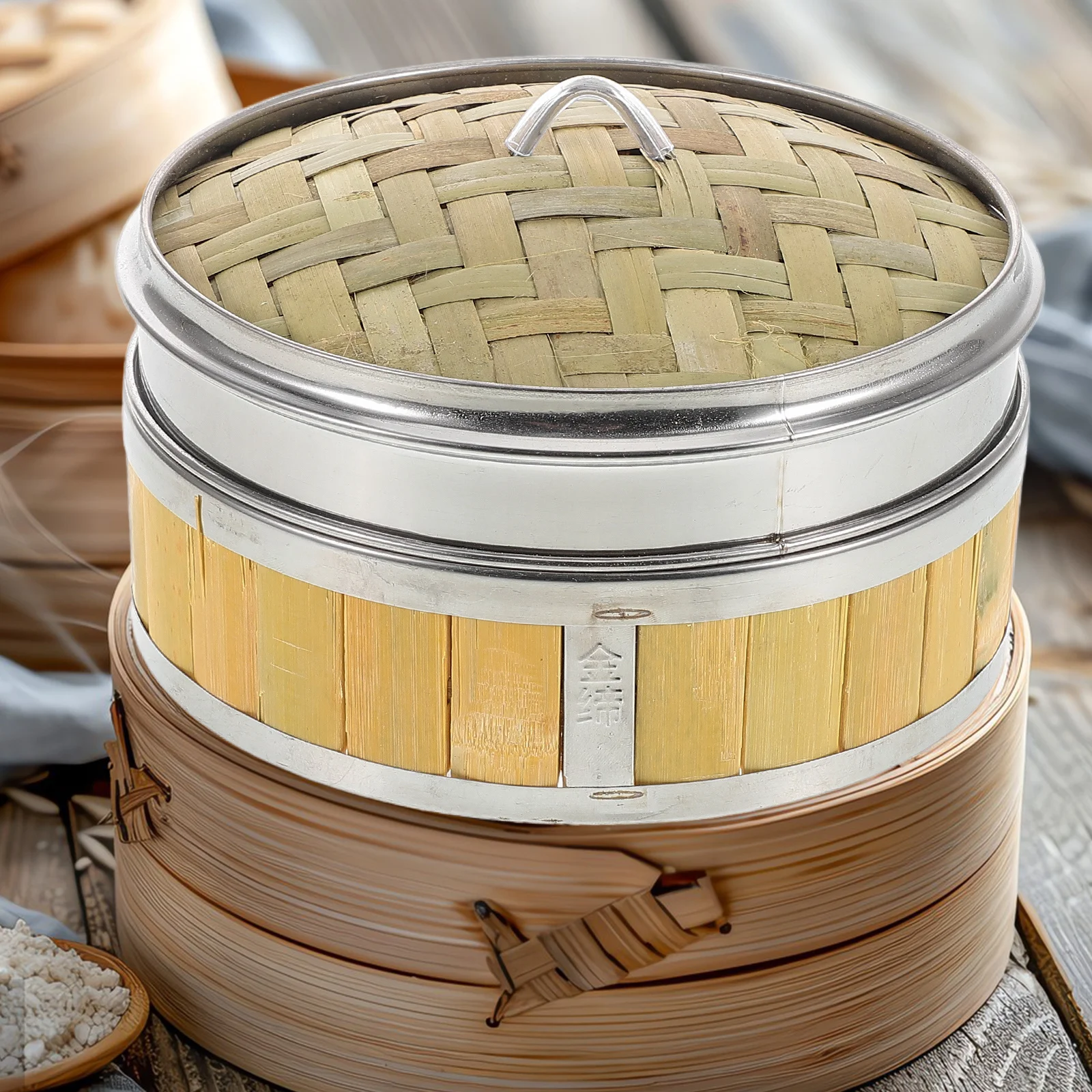 

18Cm Bamboo Steam Basket Wooden Steamer Set for Bao Bun Dim Sum Cooking Home Commercial Use Kitchen Food Steamer