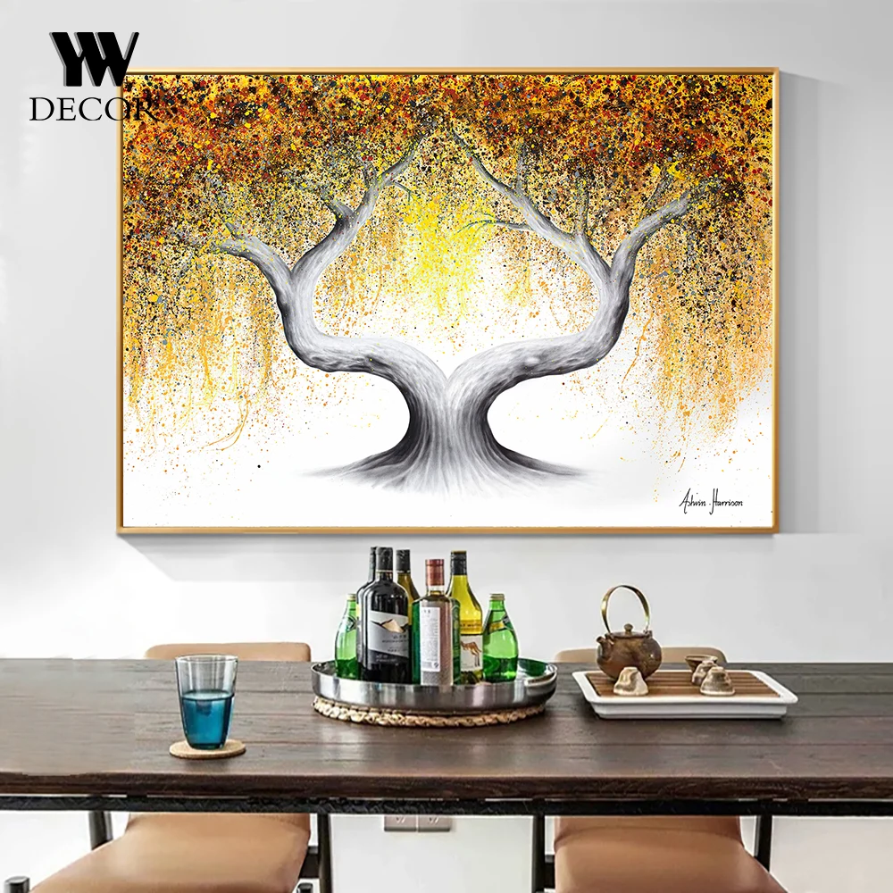 

Abstract Landscape Gold Tree Colorful Leaf Oil Painting On Canvas Wall Art Picture For Living Room Home Galley Decor