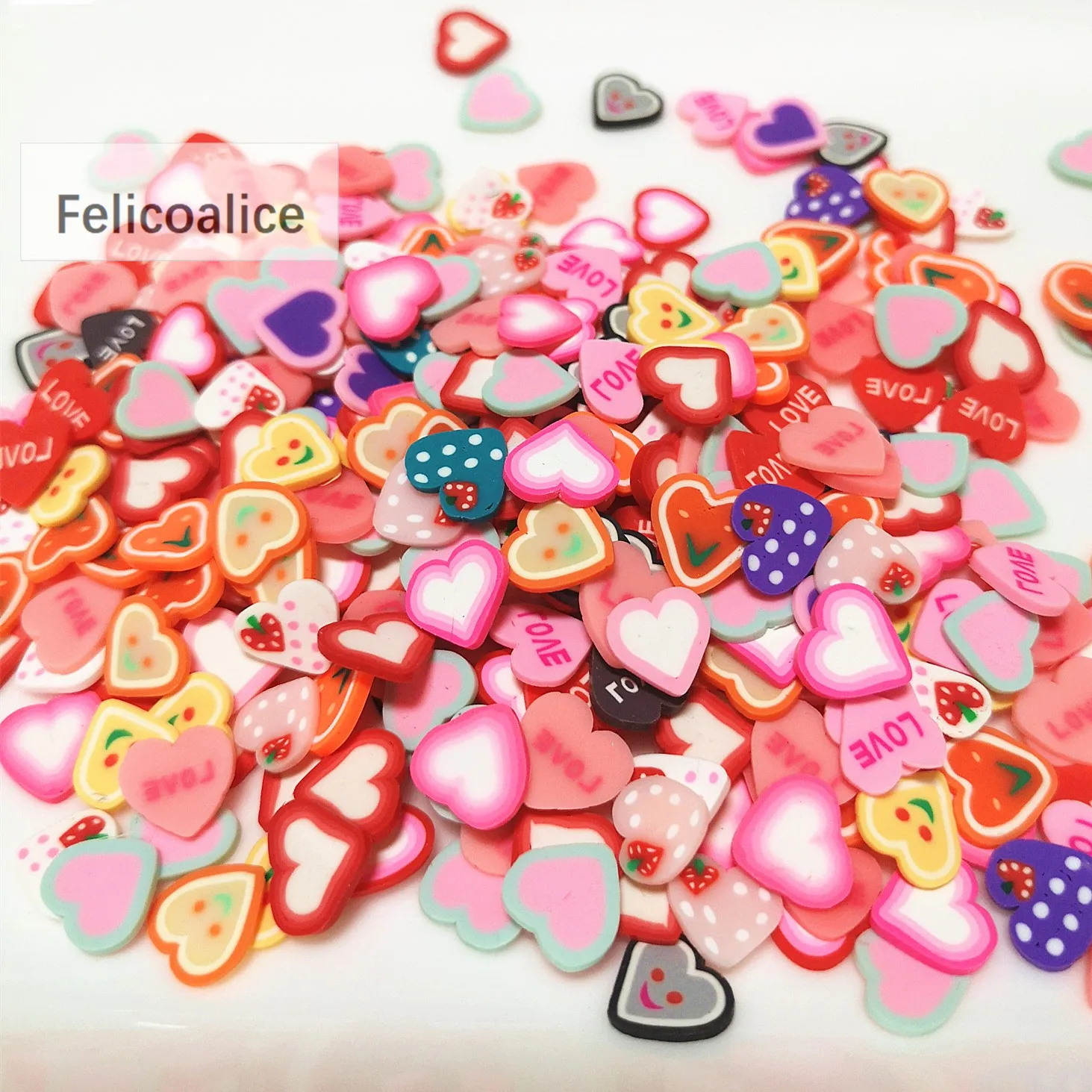 20g 5mm /10mm Liebe Polymer Clay bunte Herzen Frucht für DIY Handwerk winzige süße Accessoires verschiedene Designs – Detail 7