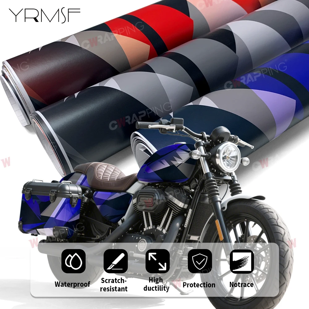 

Geometric Camouflage Motorcycle Adhesive Vinyl Car Stickers WaterProof Supplies Car Wrapping Film Motorcycles Body Covering Wrap