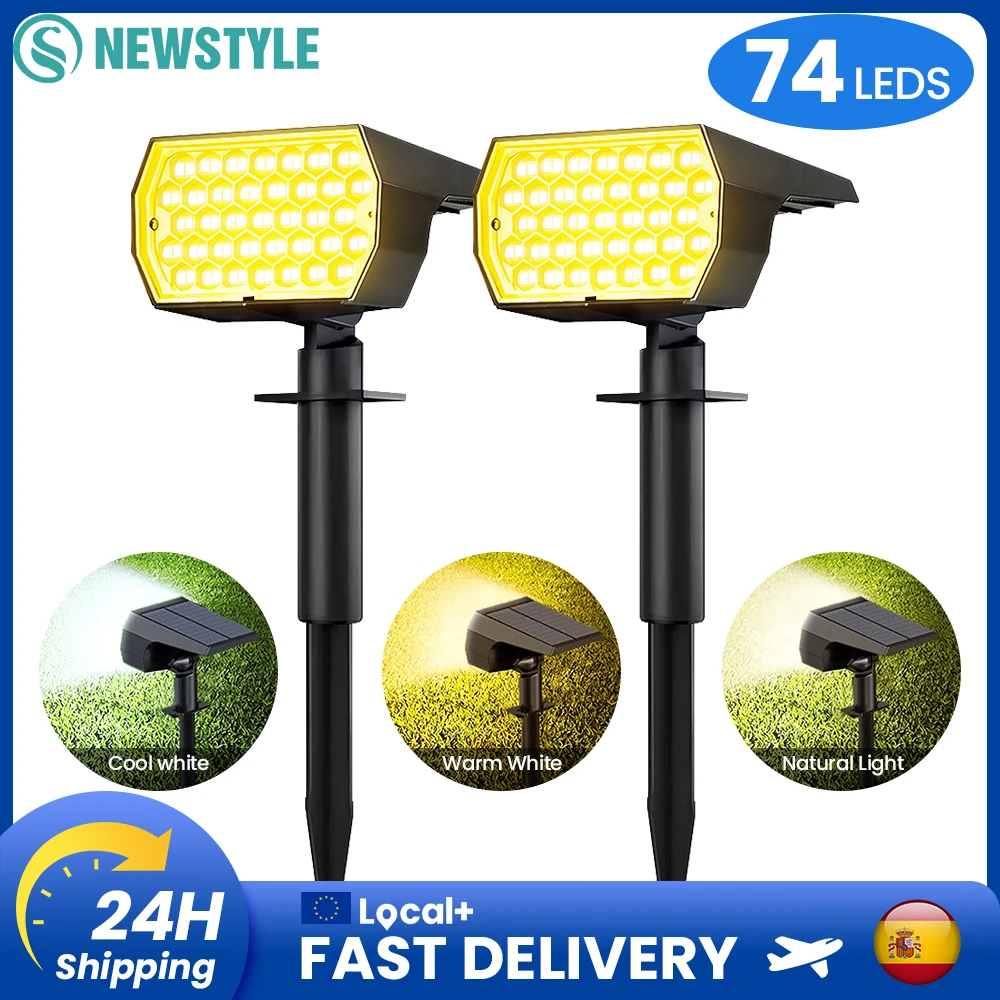 Projecteurs solaires de jardin 37/74 LED, étanches IP65, pour extérieur, éclairage paysager solaire, projecteurs à énergie solaire pour cour, jardin