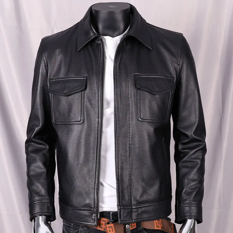 

Men 2022 Spring Autumn New Genuine Leather Jacket Men Vintage Natural Cowskin Coat Male Pockets Casual Leather Jackets W50