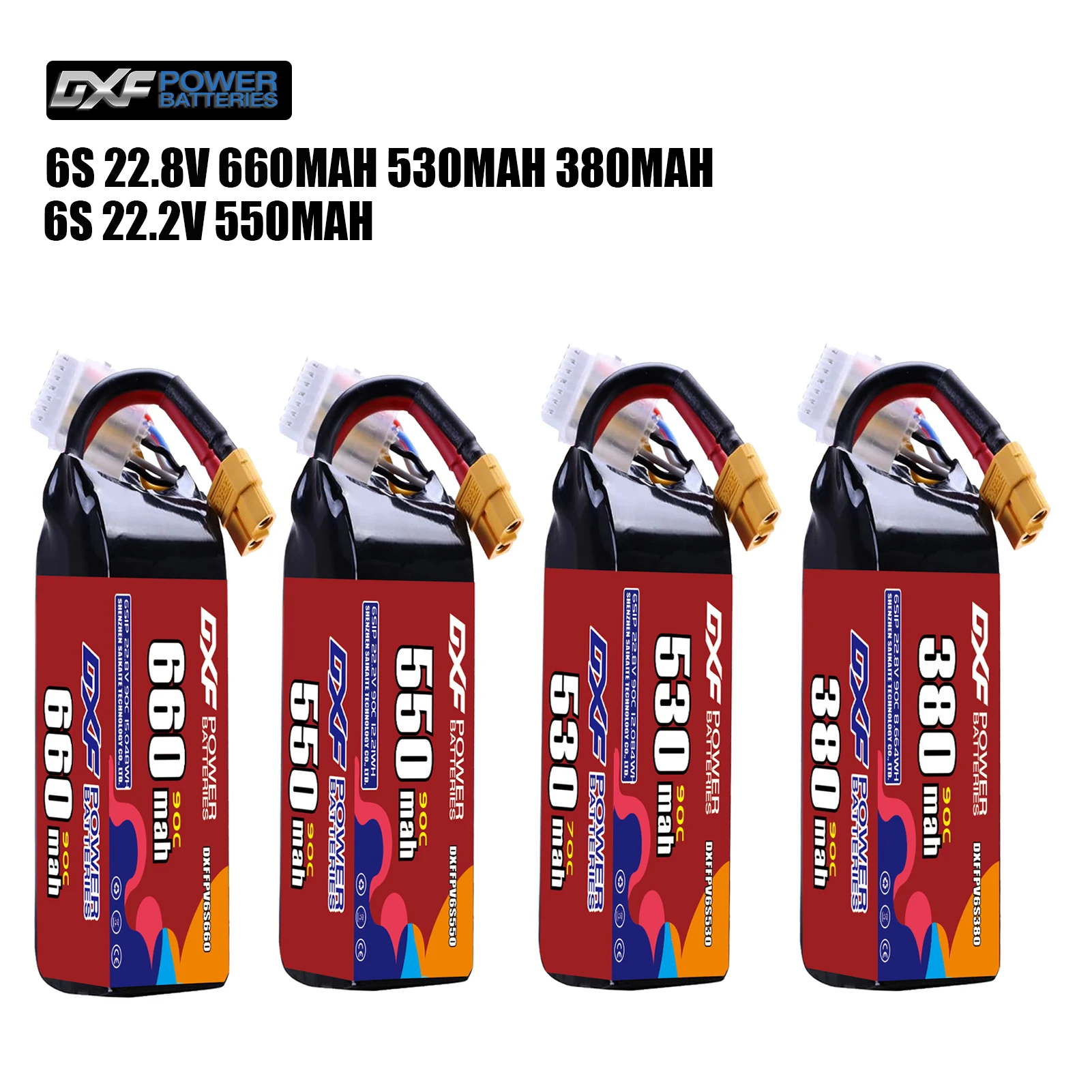 

DXF Lipo 6S Аккумулятор 22,8 В 660 мАч 530 мАч 380 мАч 22,2 В 550 мАч 90C с разъемом XT30 XT60 JST для FPV вертолета, квадрокоптера, дрона
