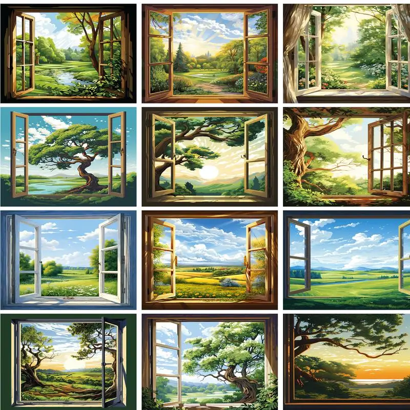 

GATYZTORY Paint By Number Canvas Painting Kits Handpainted Window Scenery DIY Picture Of Coloring By Numbers Home Decoration