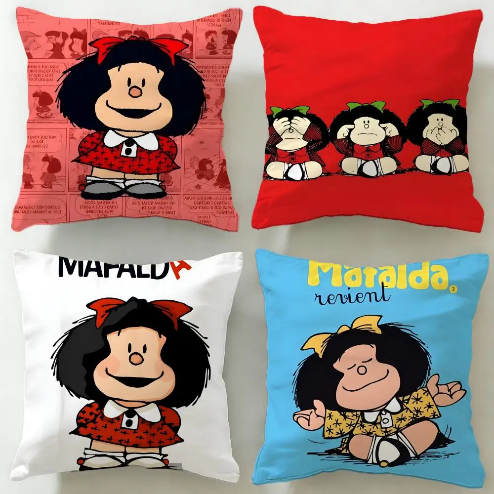 classic cartoon Mafalda Cushion Cover Soft & Easy-Wash Pillow Case – Versatile for Couch, Bed, Travel and Office