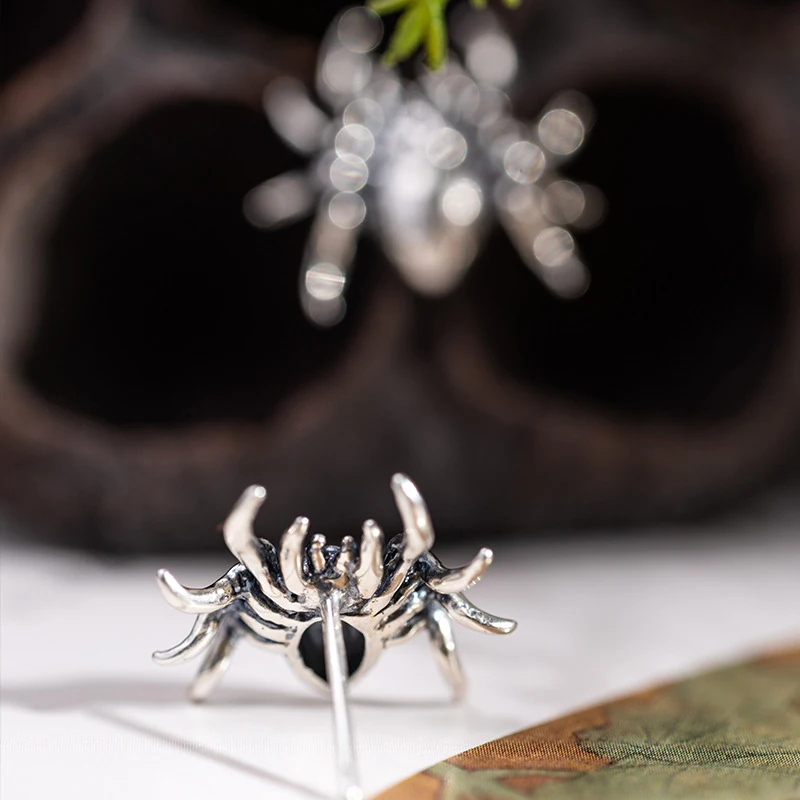 JICAI S925 Pure Silver Insect Earrings For Women Fashionable Personalized Thai Silver Antique Spider Earrings