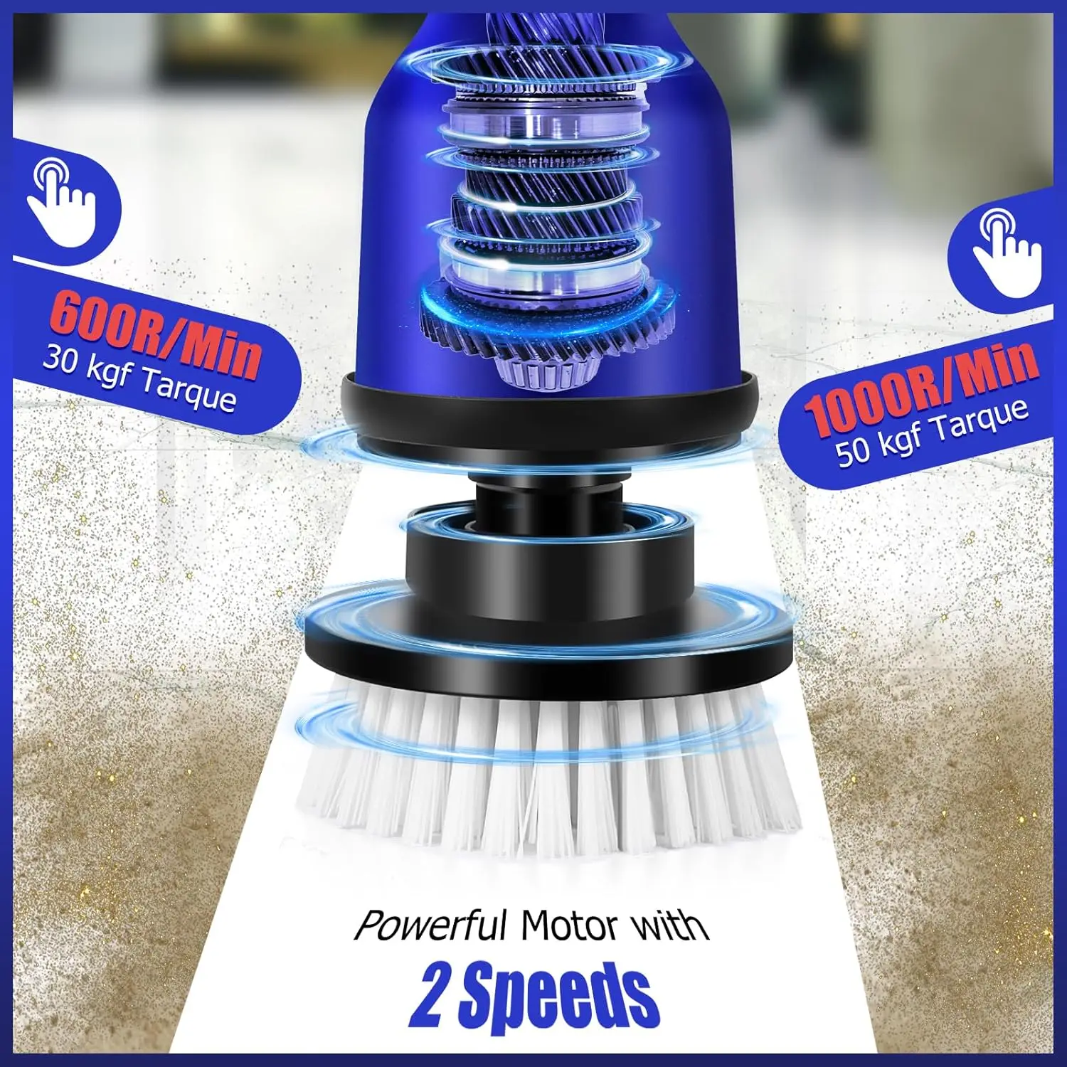 Bathroom Scrubber Electric with 2 Batteries, 1000RPM Cordless Spin Scrubber with 6 Replaceable Heads, Power Shower Cle