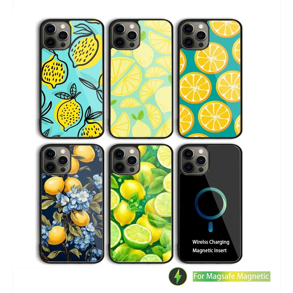 Fruit Lemon Phone Case For iPhone 15,14,13,12,11,Plus,Pro,Max Mini Magsafe Magnetic Wireless Charging