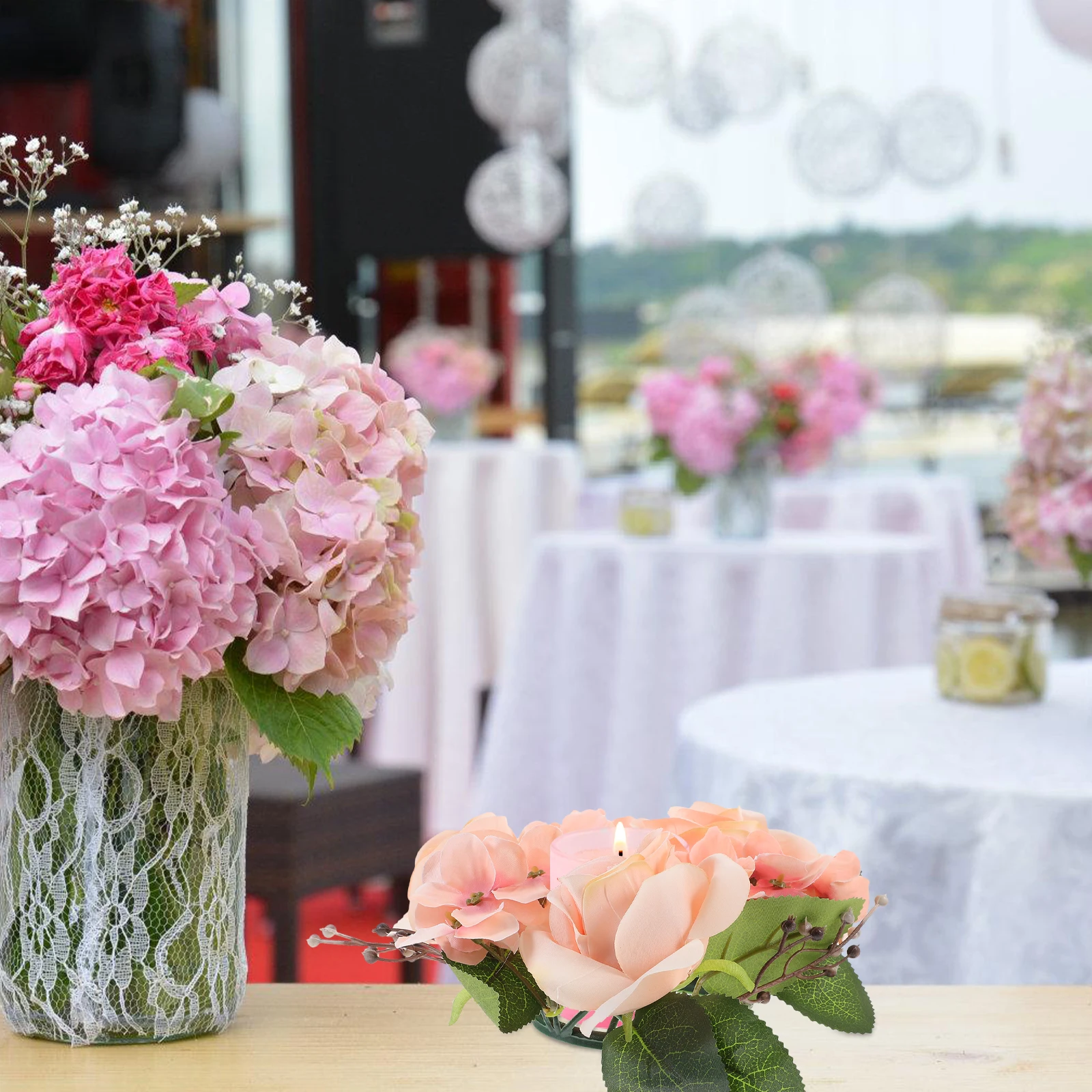 

Artificial Flower C Holder Wreath Simulated Rose Decorative Table Centerpiece for Wedding Party Valentine Thanksgiving