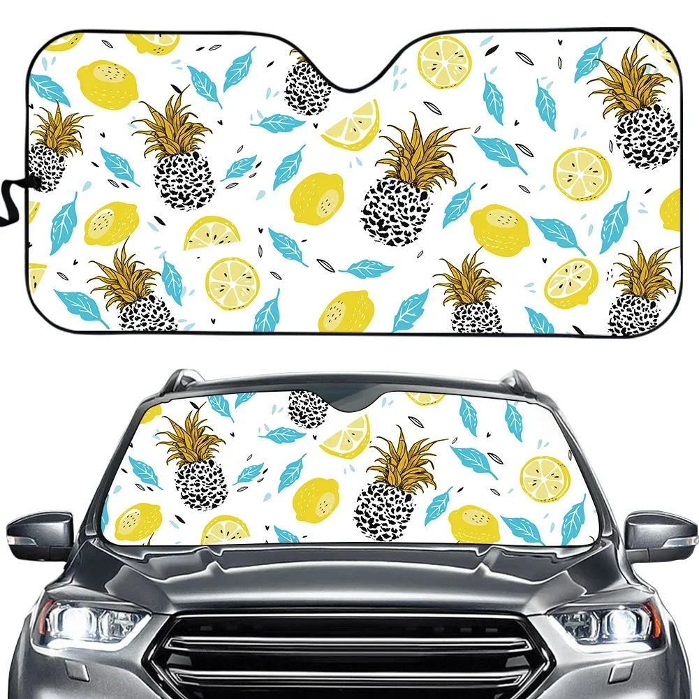 

INSTANTARTS Tropical Pineapple Lemon Print UV and Heat Car Accessories Car Windshield Sun Shade UV Protect Foldable Windshield