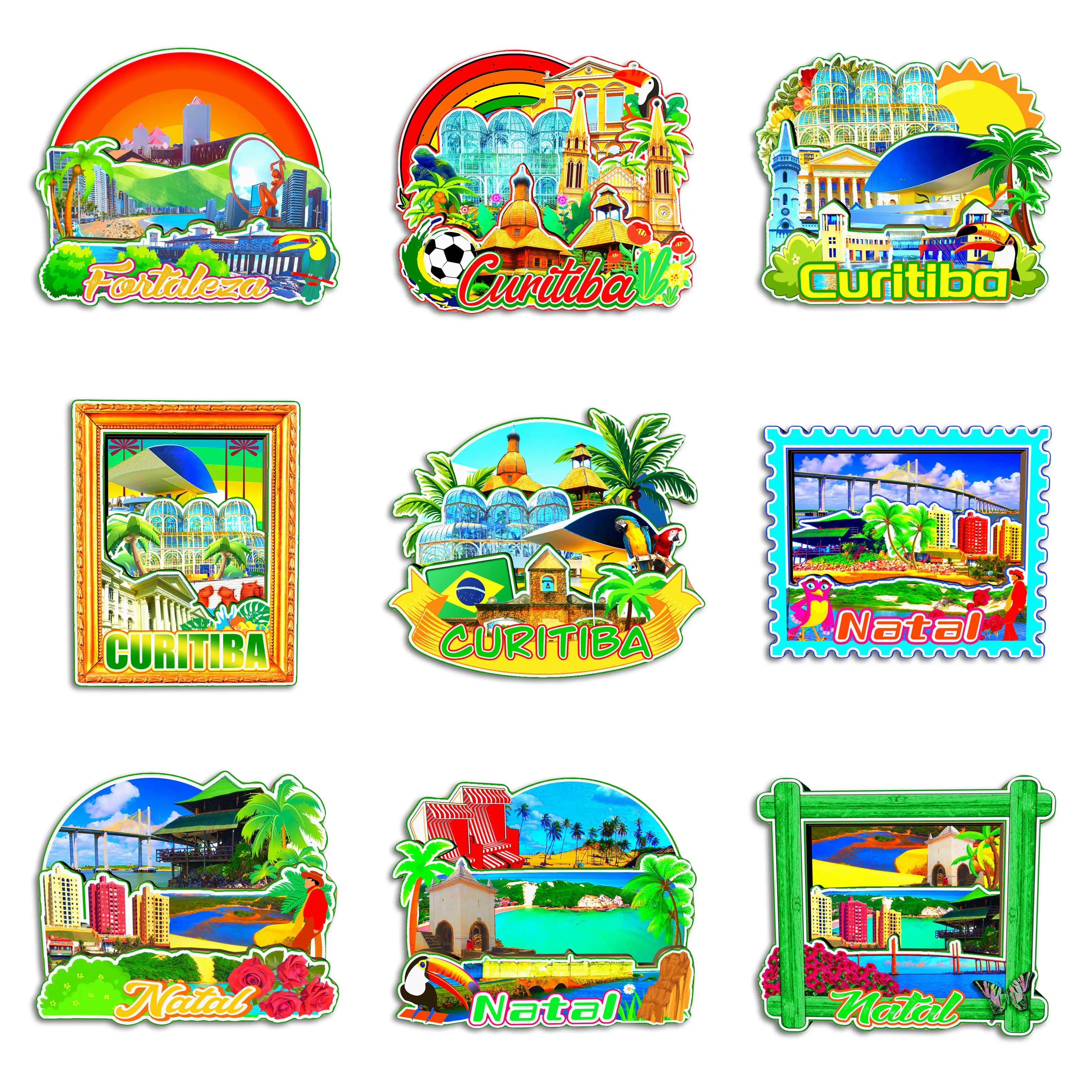 Fortaleza curitiba natal brasil ímã de geladeira viagem lembrança presente handmarde adesivo decorativo geladeira casa