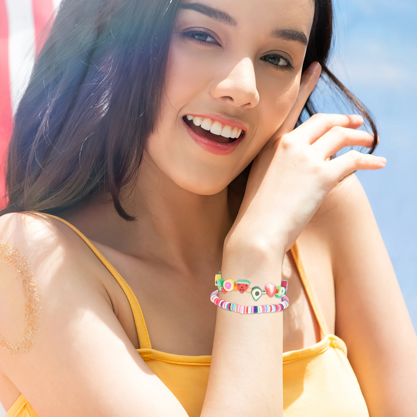 

5Pcs Portable Polymer Clay Bracelets Wear-Resistant Delicate Wrist Accessories Anniversary Celebration Polymer Clay Bracelet