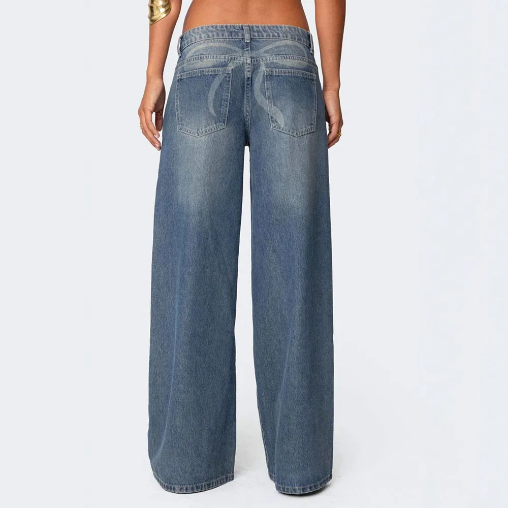 Bow Woman' Straight-leg Pants Casual Denim Pants Retro Style Spice Girls Trousers High Waist Spring Autumn Solid Color Jeans
