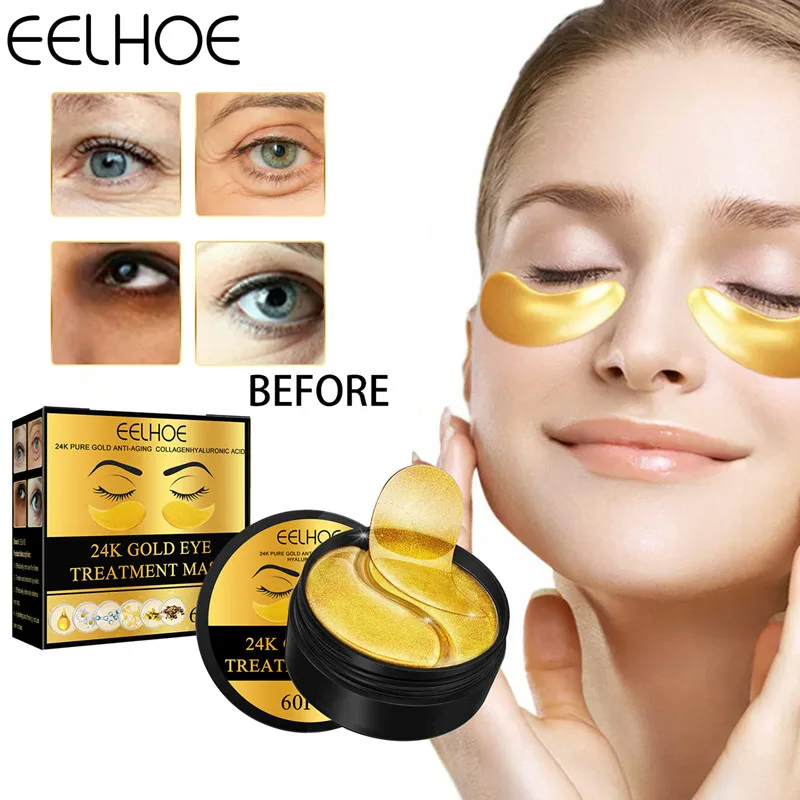 24K Gold Eye Mask Patch Reduce Eye Dark Anti Aging Anti Puffiness Repair Wrinkles Remove Eye Bags Circles Eye Skincare Product