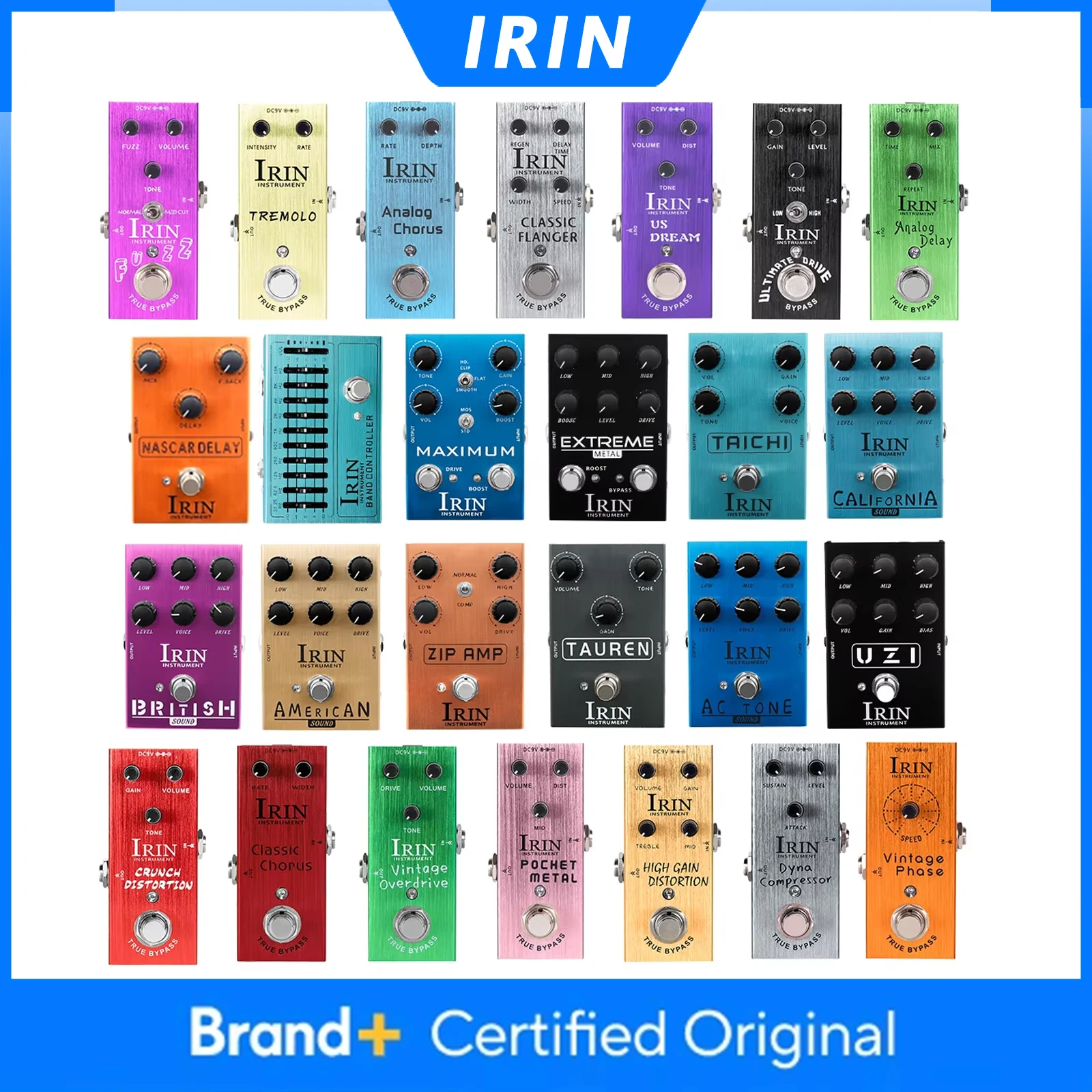 Pedal de Efeito para Guitarra IRIN: Compressor Dyna/EQ de 10 Bandas/Overdrive Vintage/Analog Delay/US Dream/Chorus Clássico
