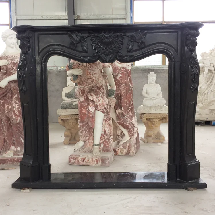 Cheap price Hand carved Black Marble fireplace surround