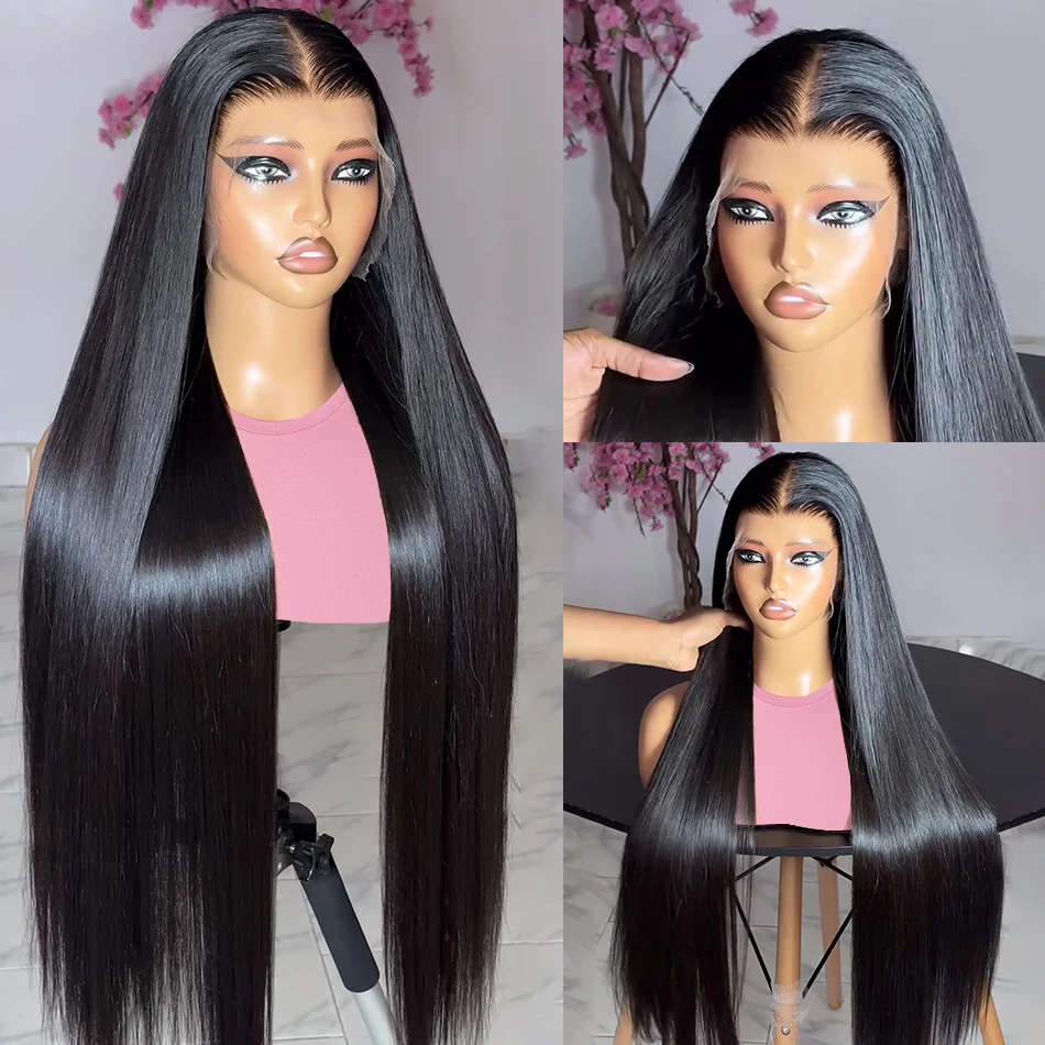 40 Inch Bone Straight 13x4 Lace Front Human Hair Wigs 250 Density HD Transparent Lace Frontal Hair Wig For Women