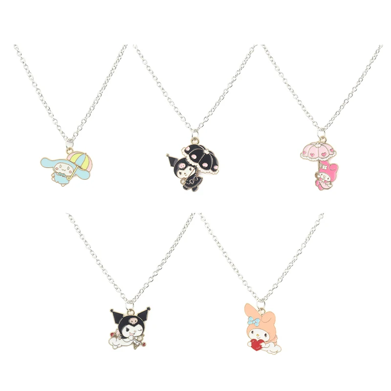 Kawaii Sanrio Necklace Kuromi Cinnamon Dog Cute Clavicle Chain Adjustable Pendant Accessories Girls Birthday Gift Toy