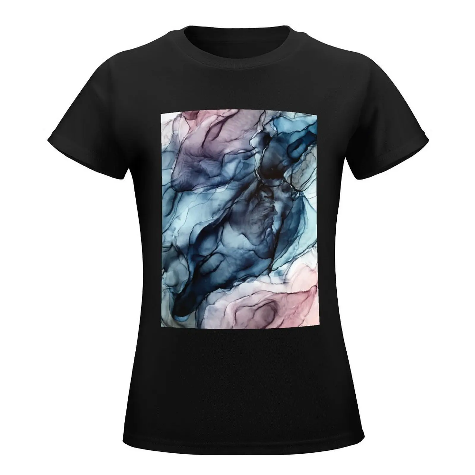 Blush and Darkness Abstract Alcohol Ink Painting T-Shirt customizeds customs quick drying t-shirt dress for Women plus size