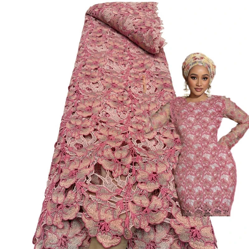 2026 High Quality African Guipure Cord Lace Fabric French Water Soluble Lace Fabric For Nigerian Women Dress