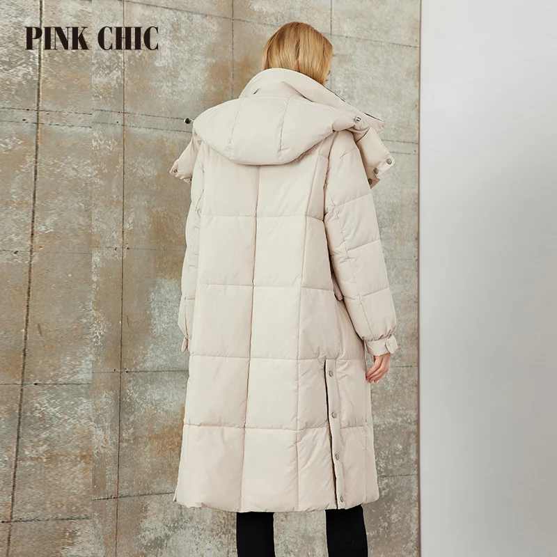 PINK CHIC 2023 New Winter Coat Parka Women  High Quality Beige Warm Lace up Hooded short version Down Jackets Female W8240