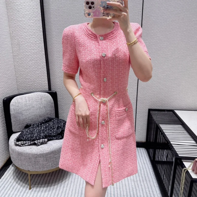 

Dress Autumn Classic Style Elegant Socialite Woven Chunky Waist Two-Way Wear Coat Skirt A- Line Skirt