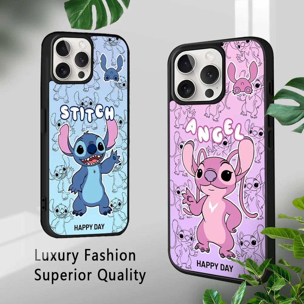 Disney Stitch Angie Phone Case For iPhone 16 15 14 13 12 11 Pro Xs Max Mini Plus Celulares Hard Funda