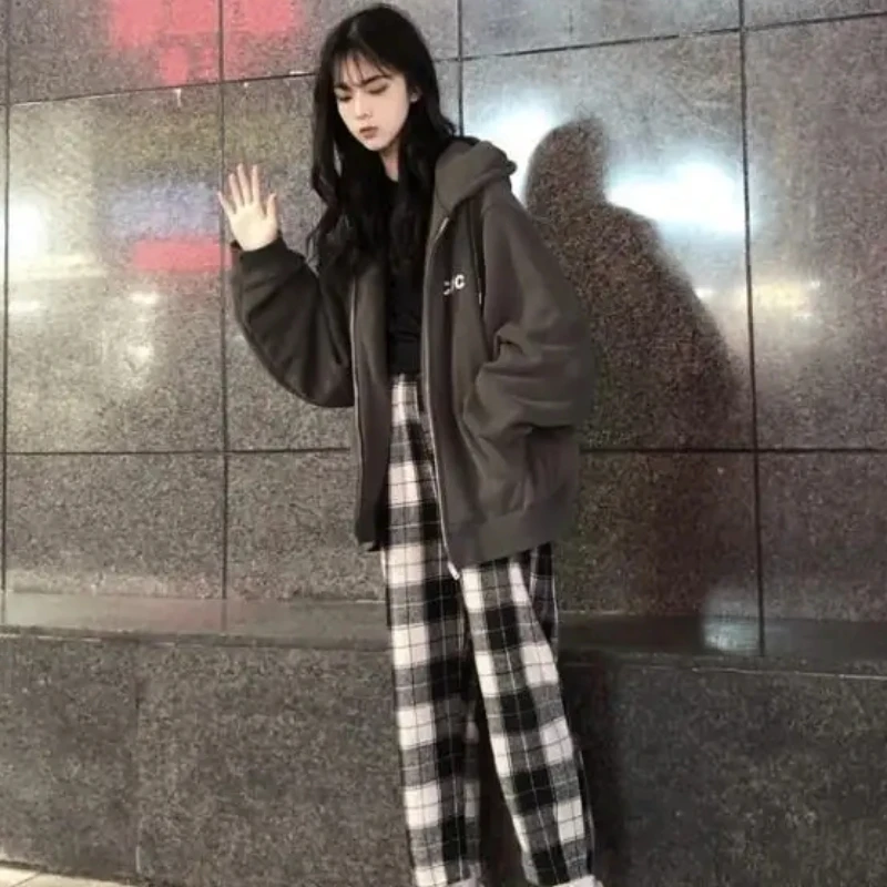 Retro Casual Black Plaid Pants, Long Sleeved T-shirt, Plaid Pants, Loose Pants, Street Hip-Hop Pants, Summer Shorts, Y2K