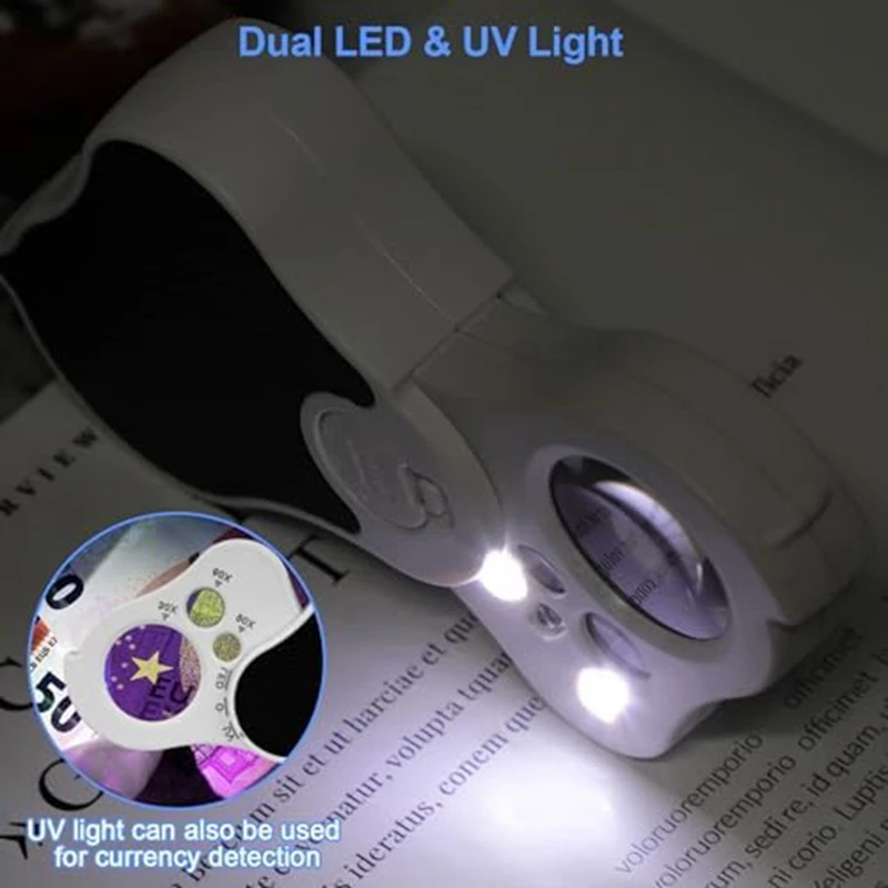 1Set Luminous Jewelry Ring 40X Jewelry Magnifying Glass Ring +UV Light LED Light, Suitable For Jewelry