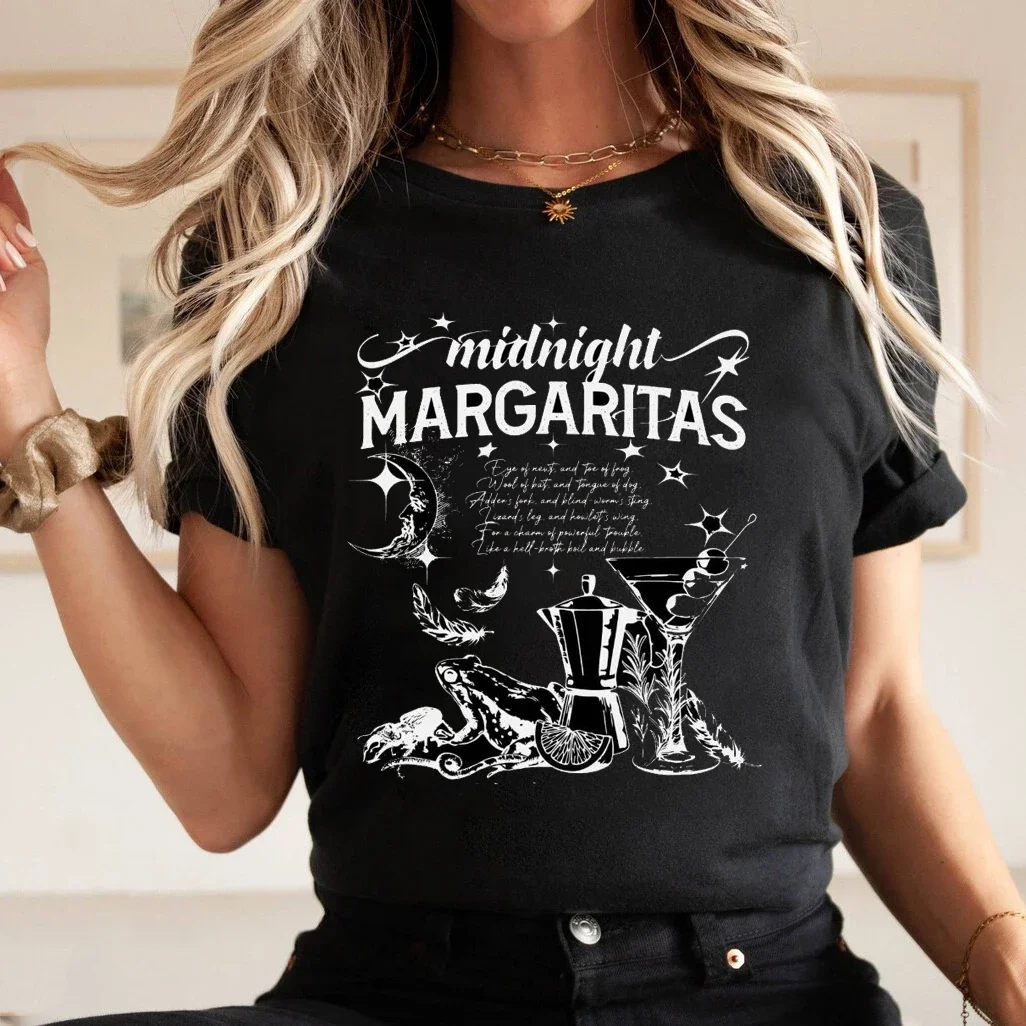 Midnight Margaritas Halloween Party Vintage Horror Cartoon Funny Women's T-Shirt Graphic Soft Summer Short Sleeve Halloween Styl